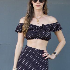 For Love & Lemons Navy polka dot crop top Small